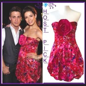 Bcbg strapless bubble dress mini nwot size 6 begonia pink floral formal